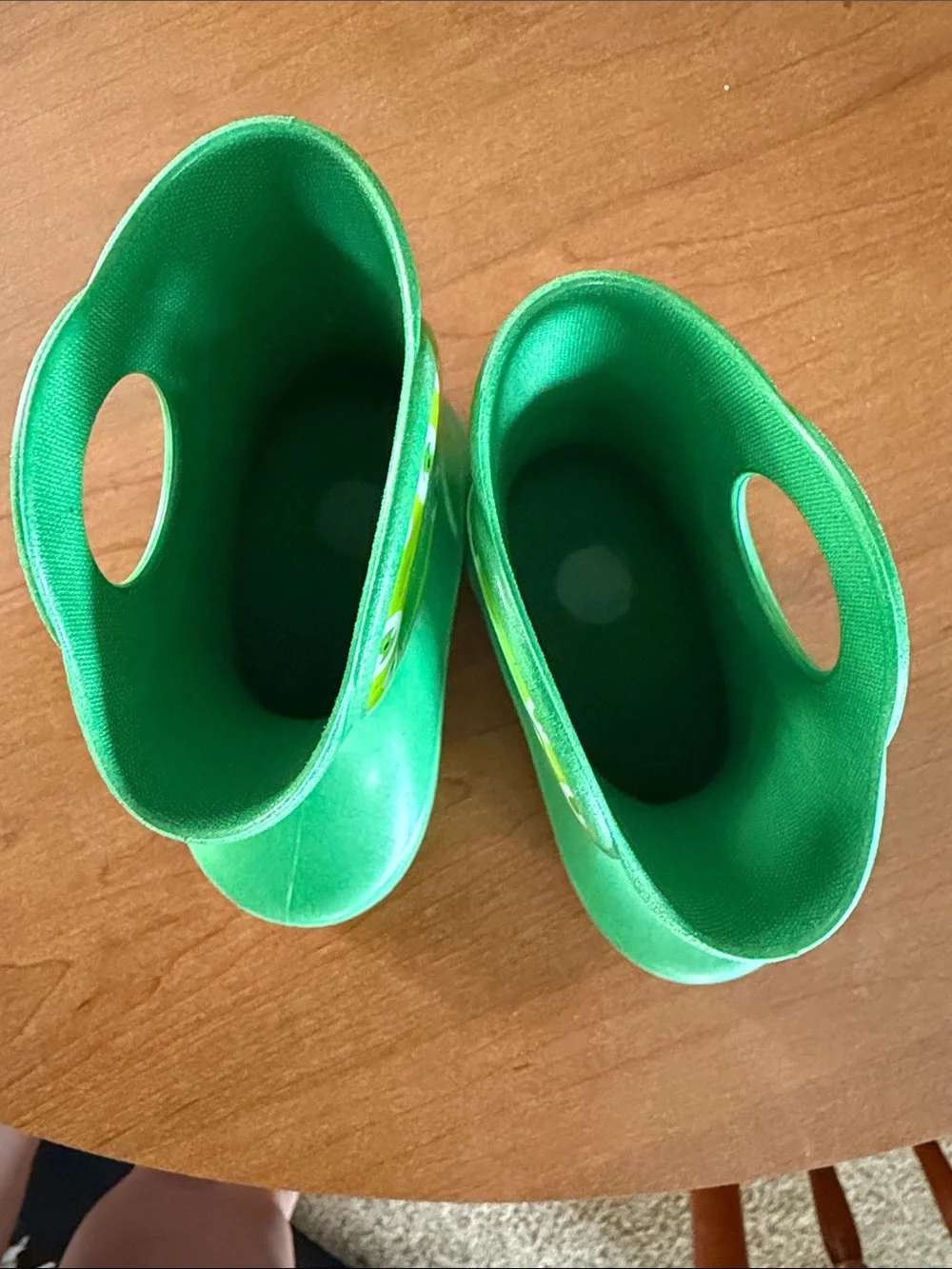 Kids Okabashi Green Slip-On Rain Boots Monster eyes